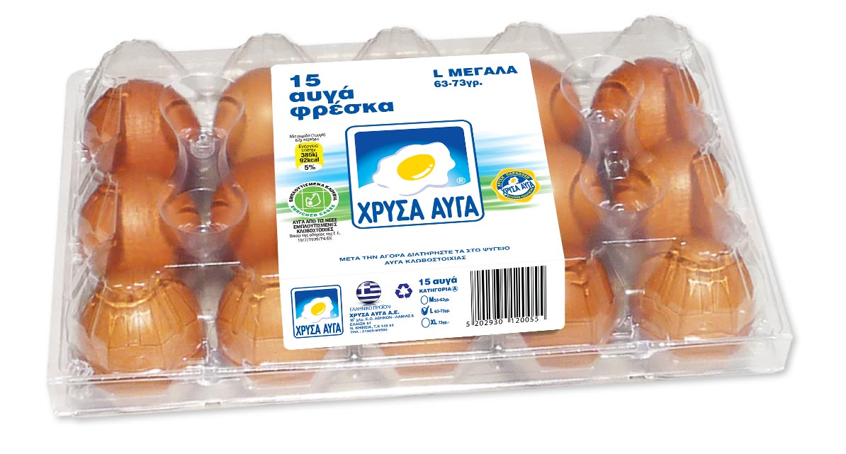 Αυγά Φρέσκα Large 15τεμ Χρυσα Αυγά (63-73g)