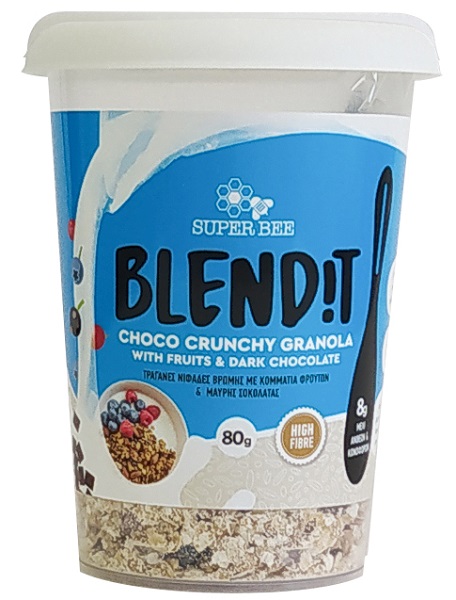 Granola με Κομμάτια Φρούτων & Μαύρης Σοκολάτας Blend it! SuperBee (88g)