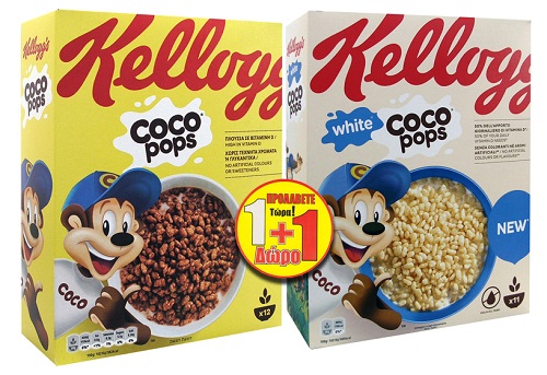 Δημητριακά Coco Pops Kellogg’s (375g) + Δημητριακά Coco Pops White Choco Kellogg’s (350g) 1+1 Δώρο