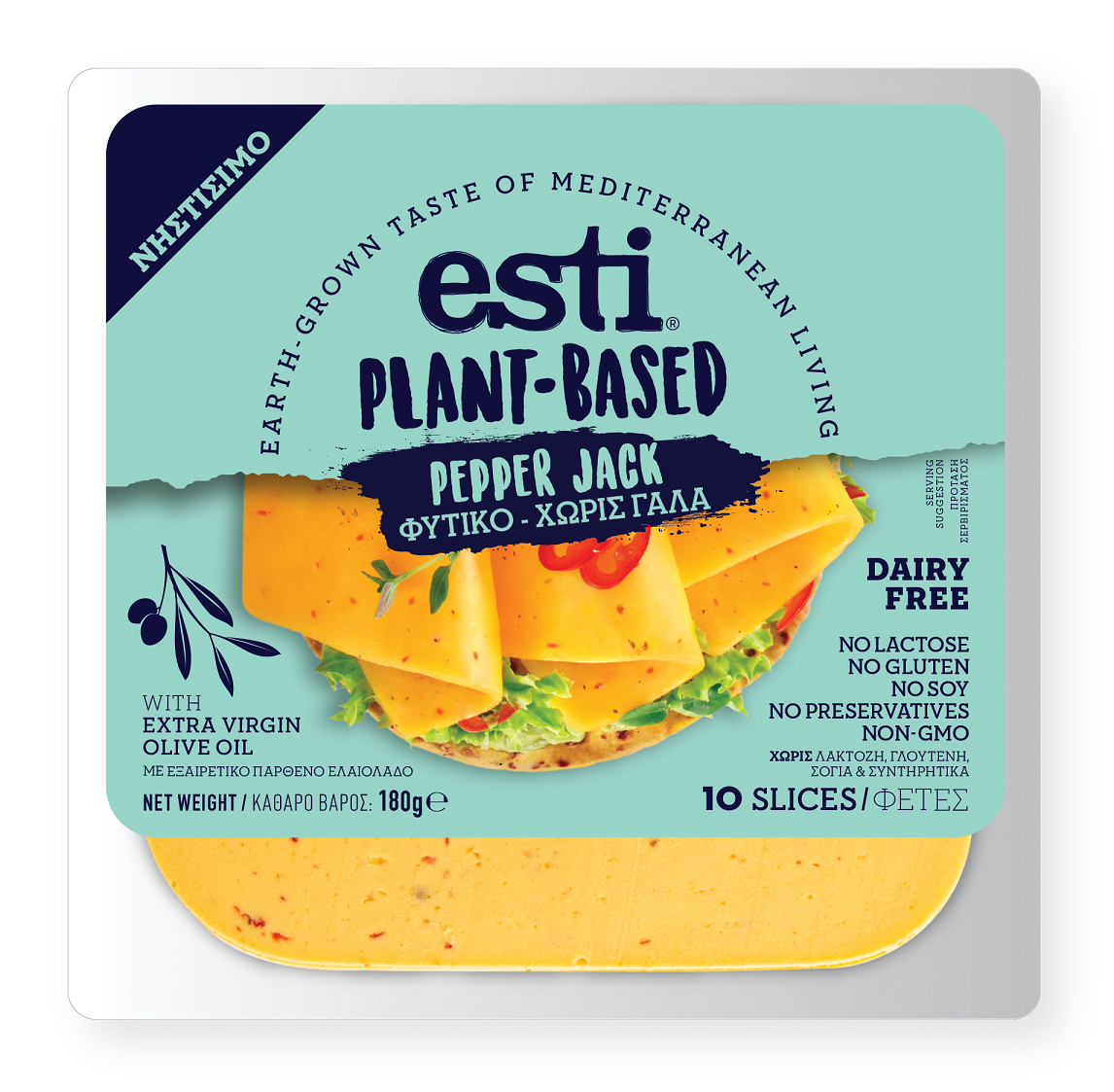 Φυτικό αναπλήρωμα σε Φέτες με άρωμα Pepper Jack Esti (10 φέτες) (180g)