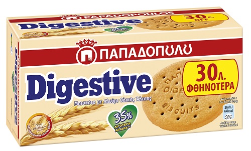 Μπισκότα Digestive με 35% Λιγότερα Λιπαρά Παπαδοπούλου (250g) -0,30€