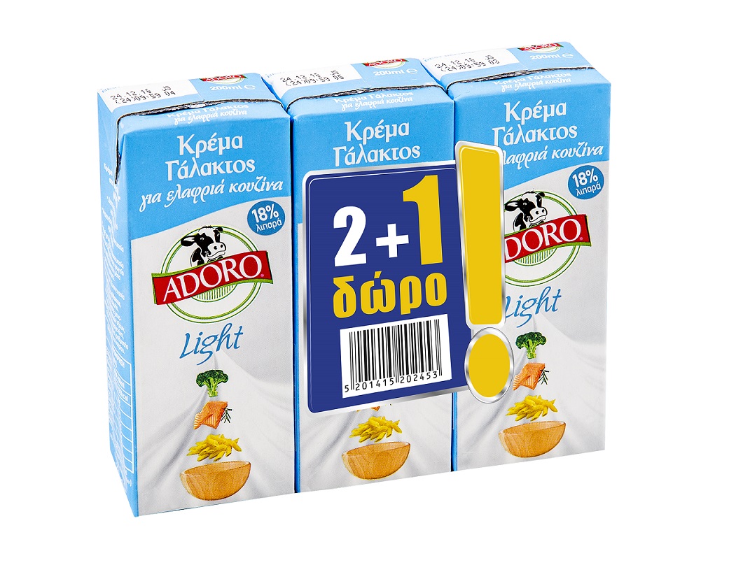 Κρέμα γάλακτος light 18% λιπαρά 2+1 δώρο Adoro (3×200 g)
