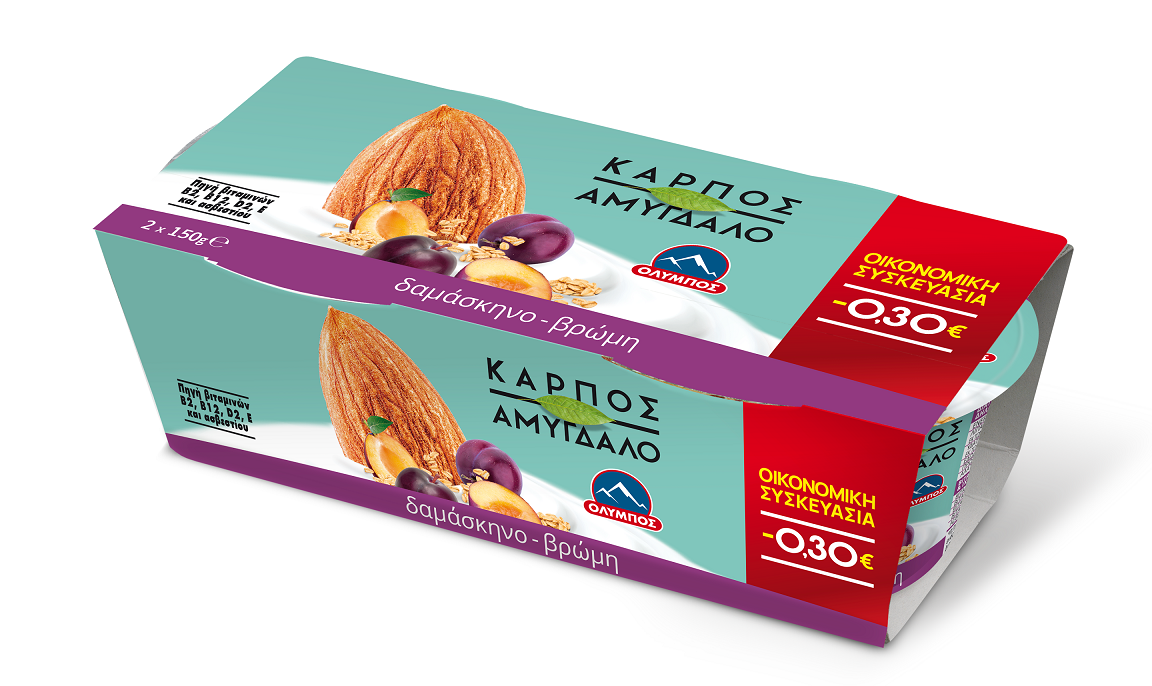 Επιδόρπιο Αμυγδάλου με Δαμάσκηνο & Βρώμη ΟΛΥΜΠΟΣ (2x150g) -0,30€