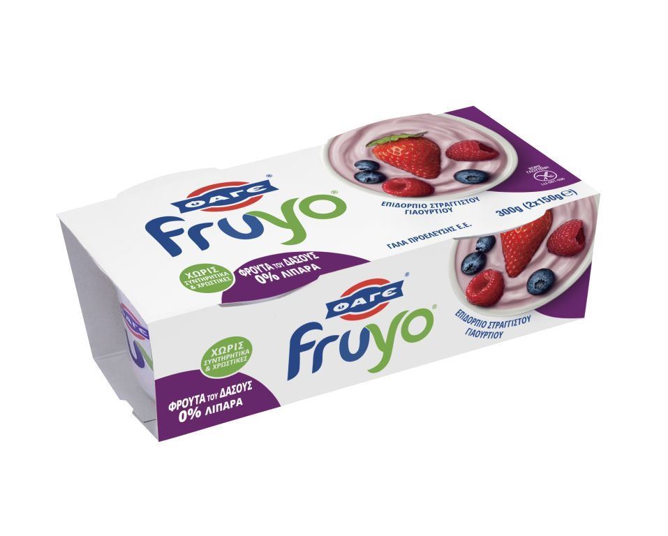 Φάγε Επιδόρπιο Στραγγιστού Γιαουρτιού Fruyo Φρούτα του Δάσους 0%Φάγε (2x150g)