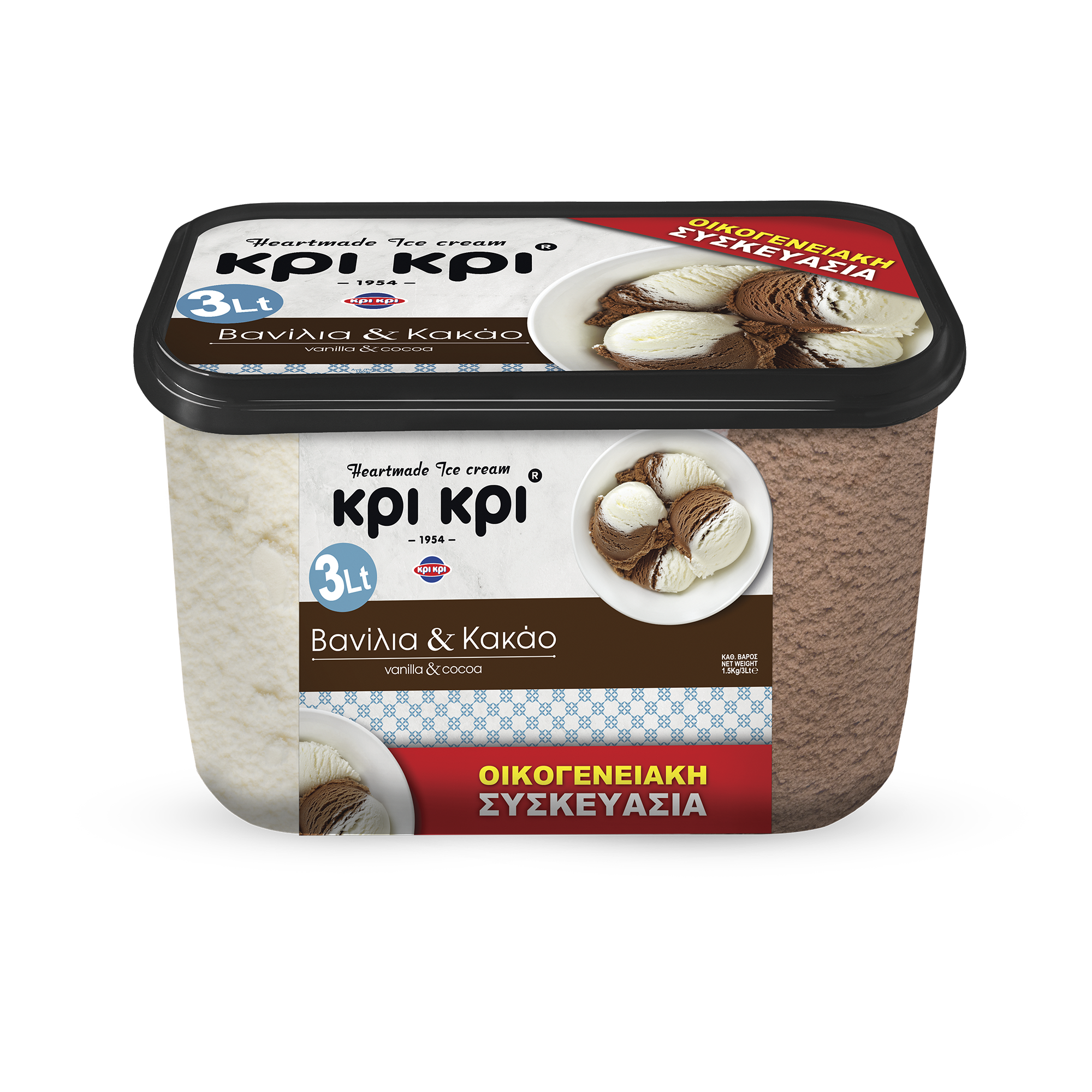 Κρι Κρι Παγωτό Βανίλια & Κακάο Heartmade Κρι Κρι (3 Lt)
