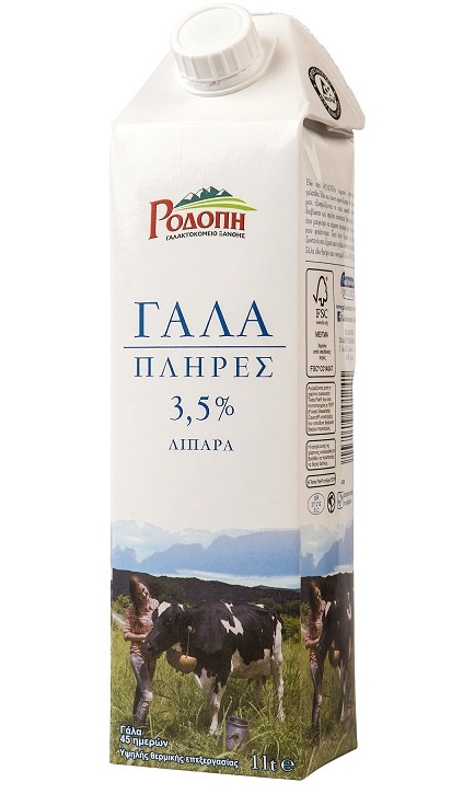 Γάλα αγελάδος υψηλής θερμικής επεξεργασίας 3,5% λιπαρά Ροδόπη (1lt)