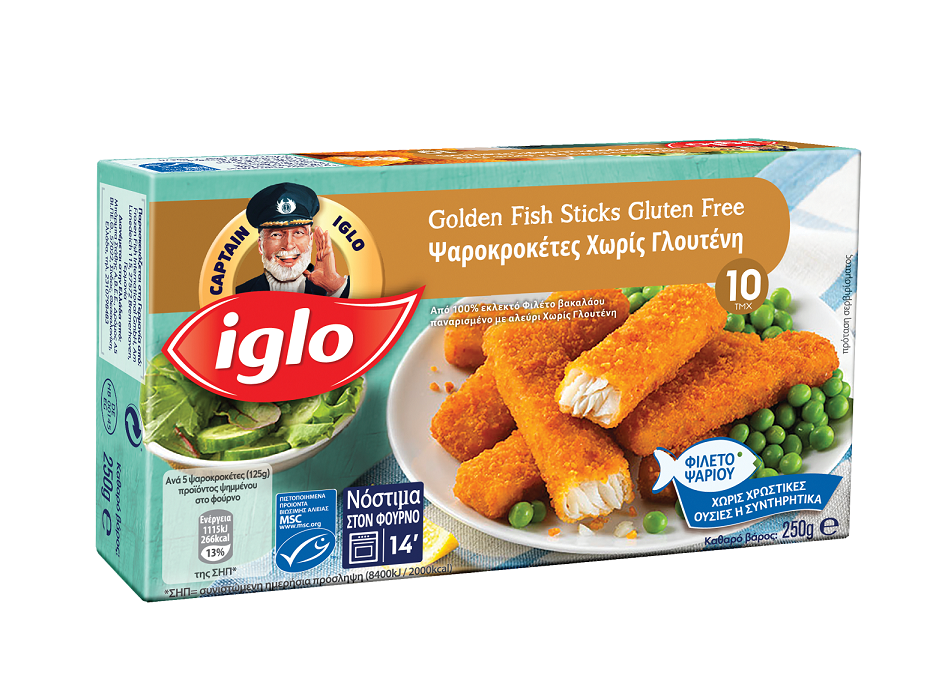 Fish Sticks Χωρίς Γλουτένη Κατεψυγμένα 10 τεμ. Captain Iglo (250 g)