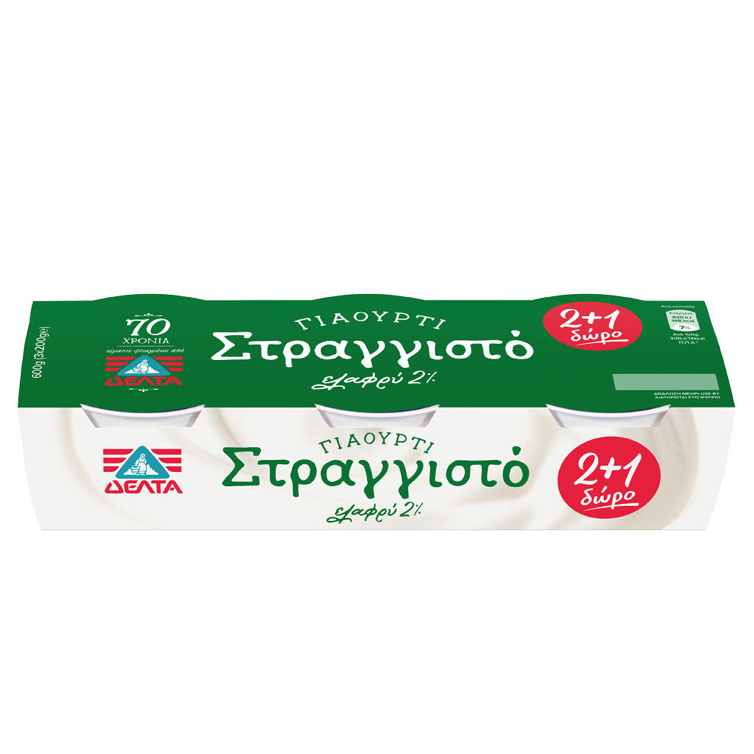 Γιαούρτι στραγγιστό 2% λιπαρά Δέλτα (3×200 g) 2+1 δώρο
