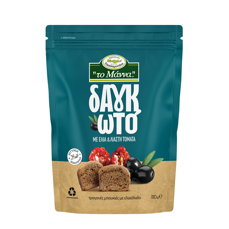 Το Μάννα Παξιμαδάκια Μπουκιές με Ελιά & Λιαστή Τομάτα Το Μάννα Δαγκωτό (110g)