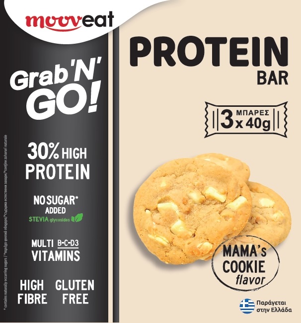Healthier Choice Μπάρες Πρωτείνης Mama's Cookie Grab N GO! MOOVEAT (3x40g)
