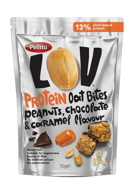 Pellito Μπουκίτσες βρώμης με Πρωτεΐνη Peanuts Καραμέλα & Σοκολάτα LOV (70g)