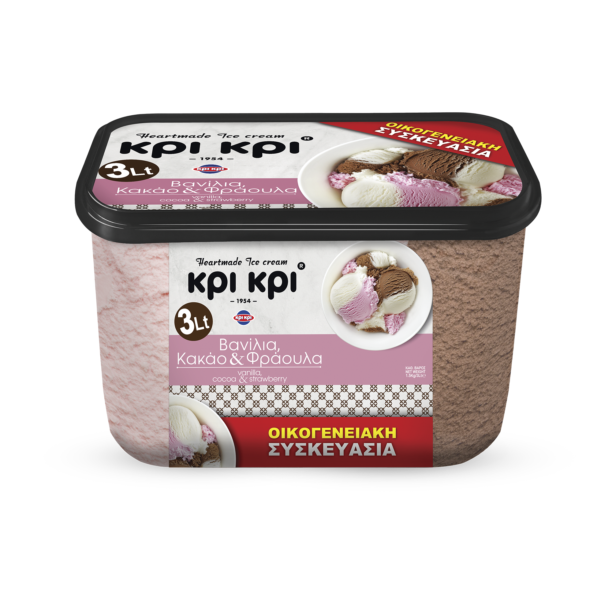 Κρι Κρι Παγωτό Βανίλια Κακάο Φράουλα Heartmade Κρι Κρι (3L)