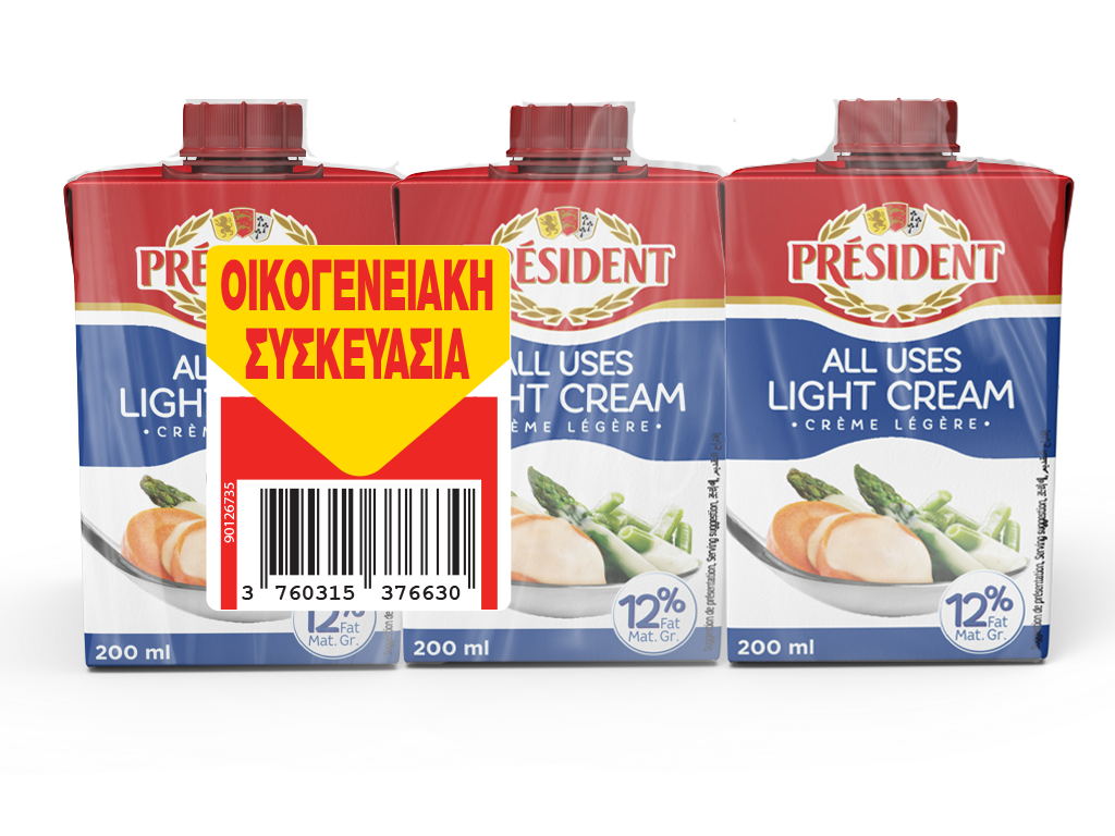 Lactalis Κρέμα Γάλακτος 12% λιπαρά President (3x200 ml)