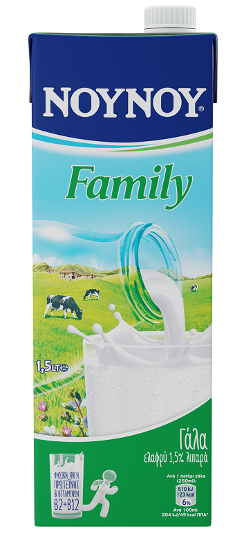 Γάλα Υψηλής Θερμικής Επεξεργασίας Family Ελαφρύ 1.5% λιπαρά ΝΟΥΝΟΥ (1,5lt)