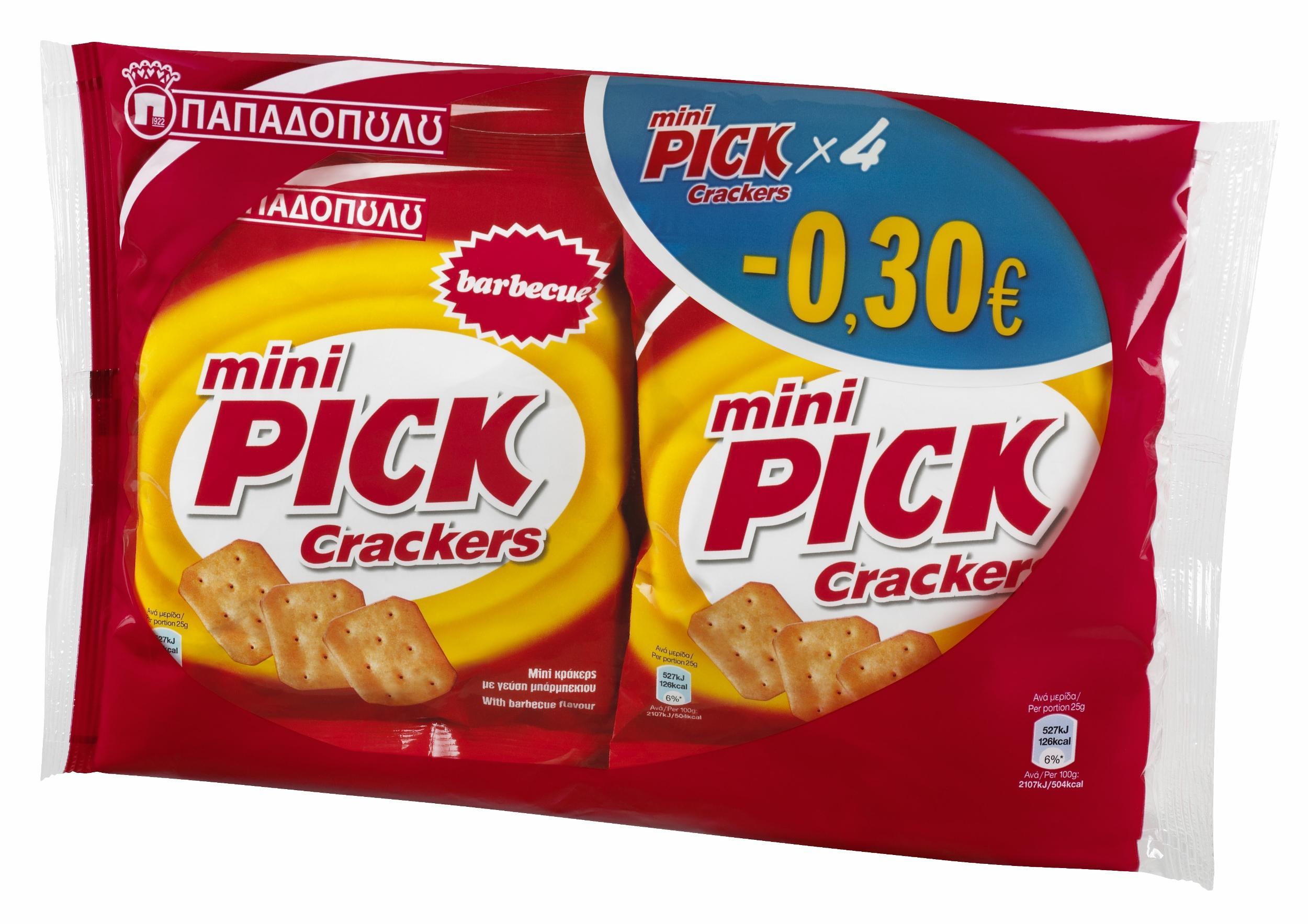 Pick Crackers Mini με Γεύση Barbeque Παπαδοπούλου (4×70 g) -0.30