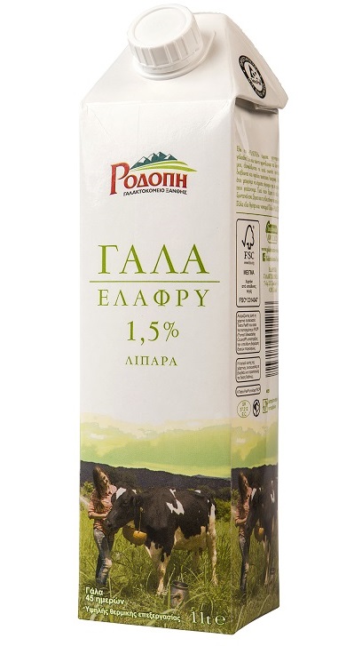 Γάλα αγελάδος υψηλής θερμικής επεξεργασίας 1,5% λιπαρά Ροδόπη (1lt)