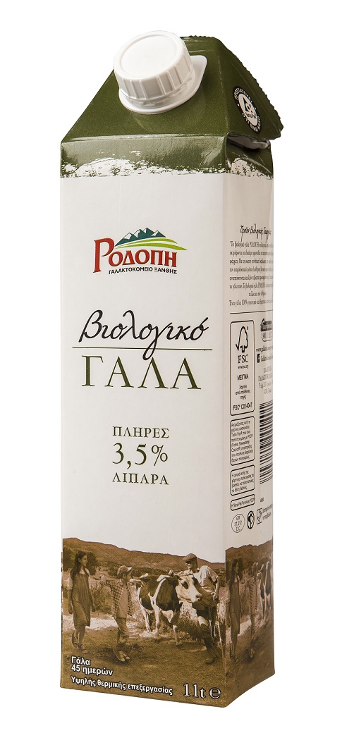 Γάλα Βιολογικό αγελάδος υψηλής θερμικής επεξεργασίας 3,5% λιπαρά Ροδόπη (1lt)
