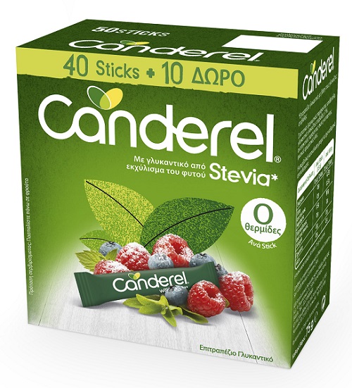 Γλυκαντικό σε Κρυσταλλική Σκόνη από Stevia Canderel (40 sticks) + 10 sticks Δώρο