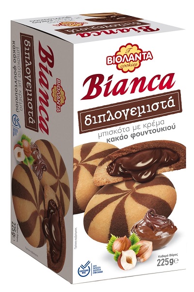 Μπισκότα Bianca Διπλογεμιστά με Κρέμα Κακάο Φουντουκιού Βιολάντα (225g)