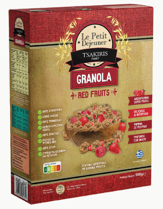 Εντελβάις Μονοπρόσωπη ΙΚΕ Δημητριακά Granola με Βρώμη και Κόκκινα Φρούτα Le Petit Dejeuner Tsakiris Family (500g)