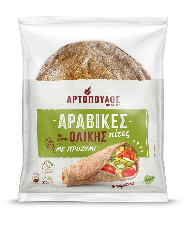 Στέφανος Αρτόπουλος Κ Σια  Ε.Ε Αραβική πίτα ολικής άλεσης 4τεμ. Αρτόπουλος (270g)