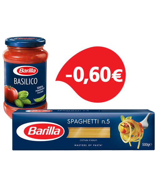 Σπαγγέτι No 5 Barilla (500 g) + Σάλτσα με Βασιλικό Barilla (400 g) -0,60€