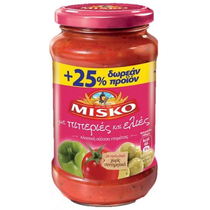Σάλτσα ζυμαρικών Με Πιπεριές & Ελιές Misko(500 g) + 25% Δωρεάν Προϊόν