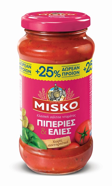 Σάλτσα ζυμαρικών Με Πιπεριές & Ελιές Misko(500 g) + 25% Δωρεάν Προϊόν