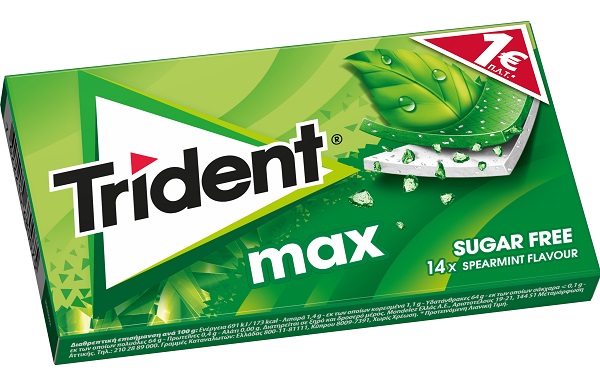 Τσίχλες με γεύση Δυόσμο Trident Max (27g)