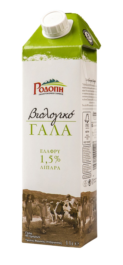 Γάλα Βιολογικό αγελάδος υψηλής θερμικής επεξεργασίας 1,5% λιπαρά Ροδόπη (1lt)