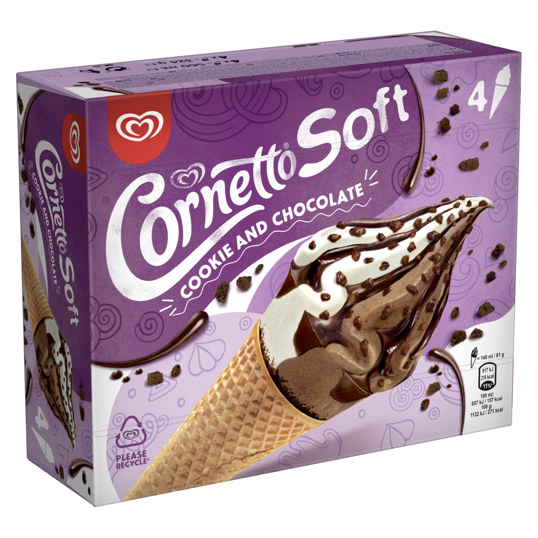 Ελαϊς-Unilever Hellas Α.Ε. Παγωτό Cookies Cornetto (4x140ml)