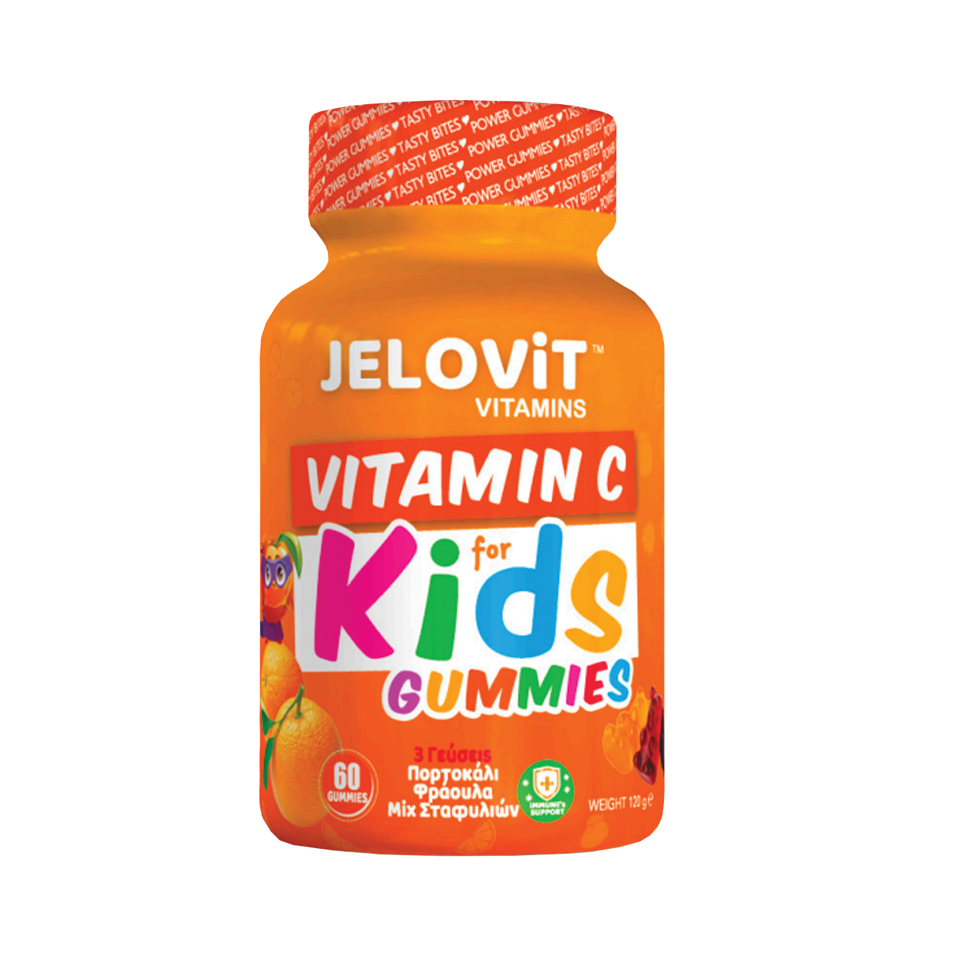 Amhes Pharma Ζελεδάκια Vitamin C με Γεύση Πορτοκάλι, Φράουλα & Μιξ Σταφυλιών JELOViT (120g)