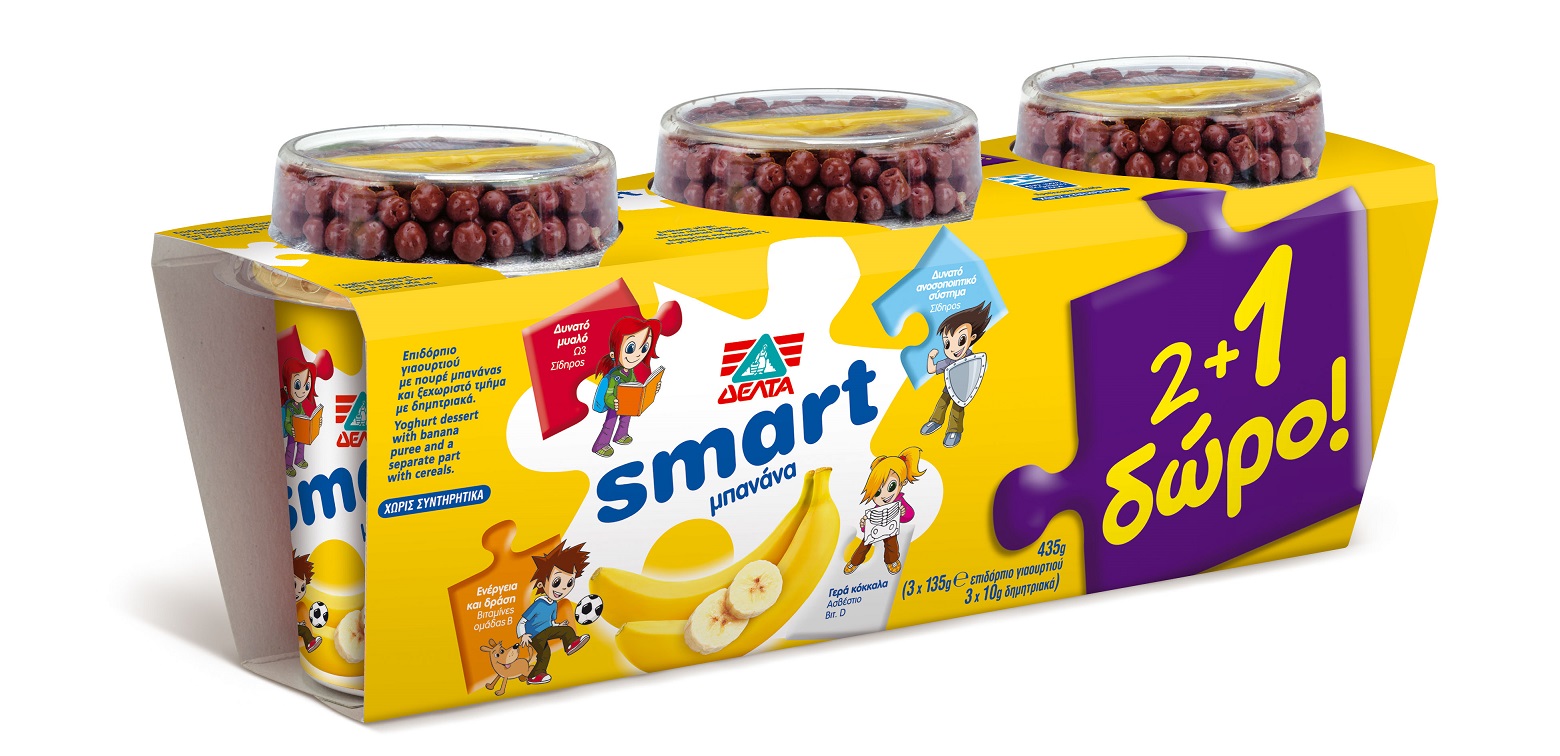 Επιδόρπιο Γιαουρτιού Smart Μπανάνα 2+1 Δώρο Δέλτα (3 x145 g)