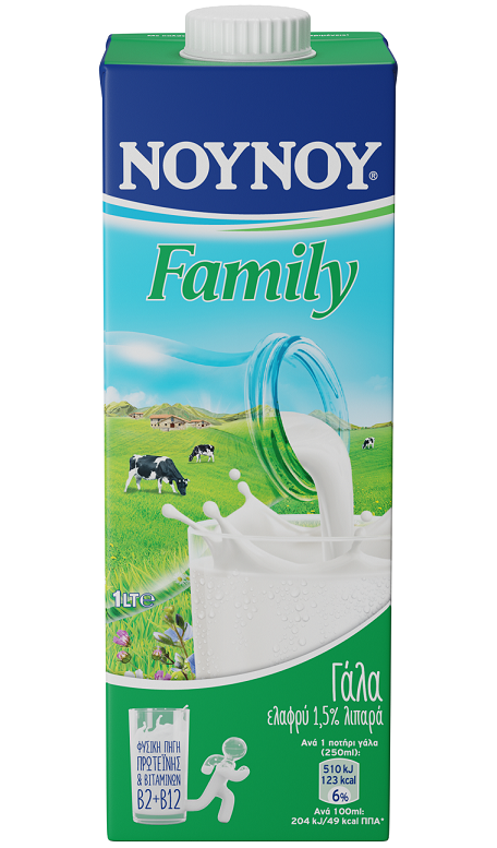 Γάλα Υψηλής Θερμικής Επεξεργασίας Family Ελαφρύ 1.5% λιπαρά ΝΟΥΝΟΥ (1lt)