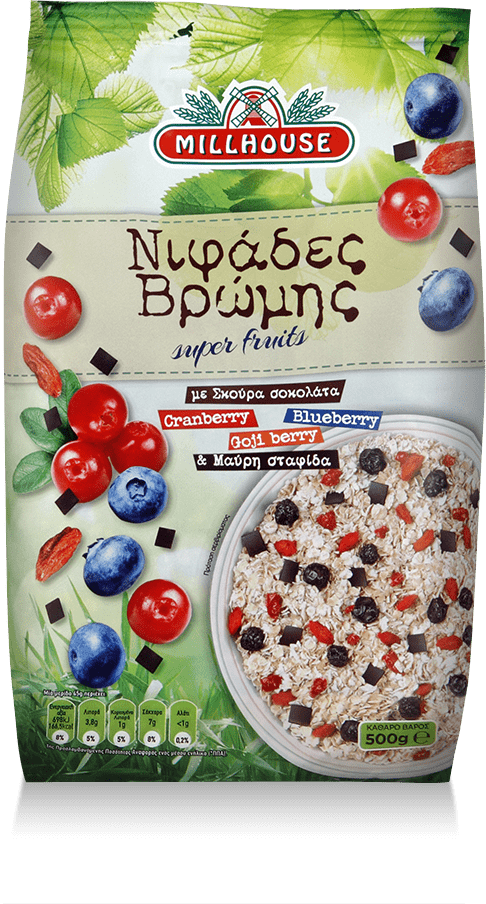 Νιφάδες Βρώμης Super Fruits & Μαύρη Σοκολάτα Millhouse (500 g)