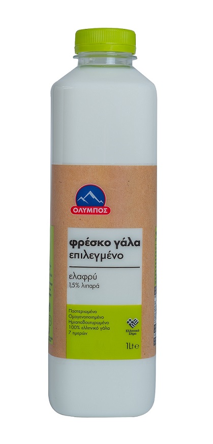 Γάλα Φρέσκο Επιλεγμένο Ελαφρύ 1.5% λιπαρά Όλυμπος (1.0 lt)