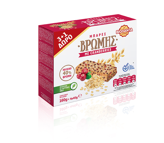 Μπάρες Βρώμης με Cranberry 3+1 Δώρο Βιολάντα (160 g)