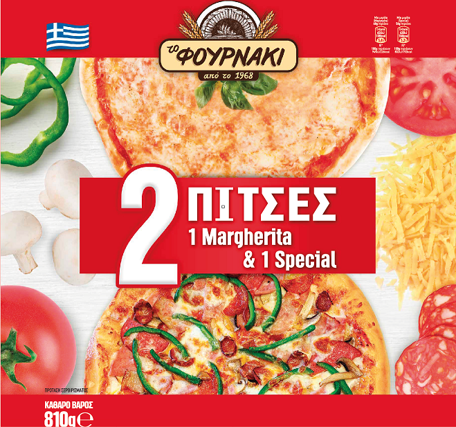 Πίτσα Κατεψυγμένη με Φουρνάκι 1 πίτσα Σπέσιαλ + 1 πίτσα Μαργαρίτα Presto (810 g)
