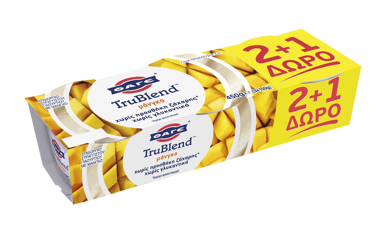 Επιδόρπιο Στραγγιστού Γιαουρτιού Trublend Μάνγκο 1,6% λιπαρά Φάγε (3x150g) 2+1 Δώρο