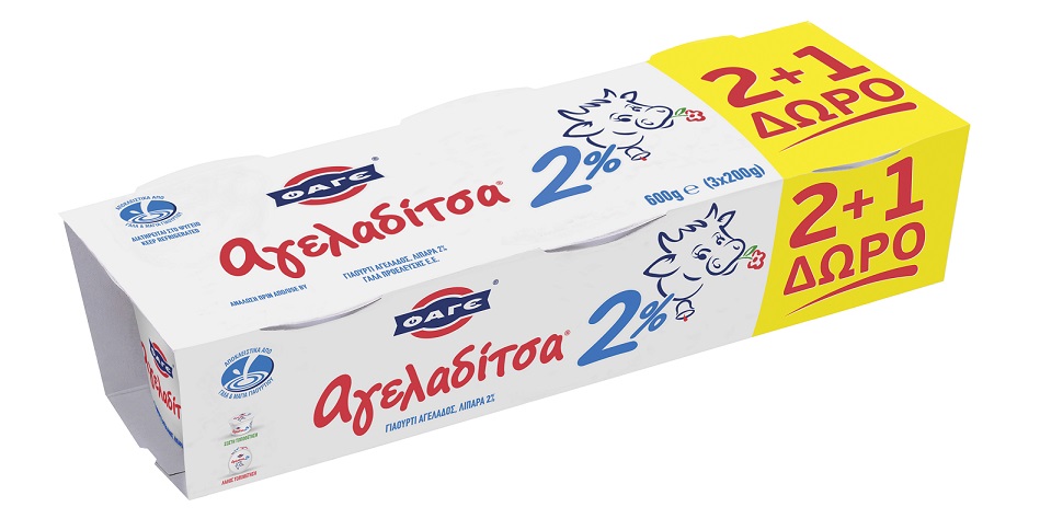 Γιαούρτι Αγελάδος ‘Αγελαδίτσα’ 2% λιπαρά Φάγε (3x200g) 2+1 Δώρο