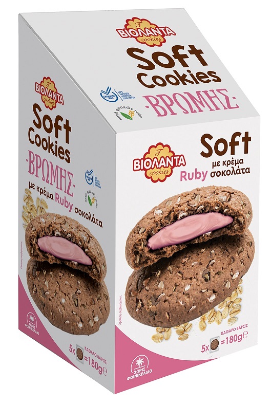 Βιολάντα Soft Cookies Βρώμης με Ροζ Σοκολάτα Ruby Βιολάντα (180g)