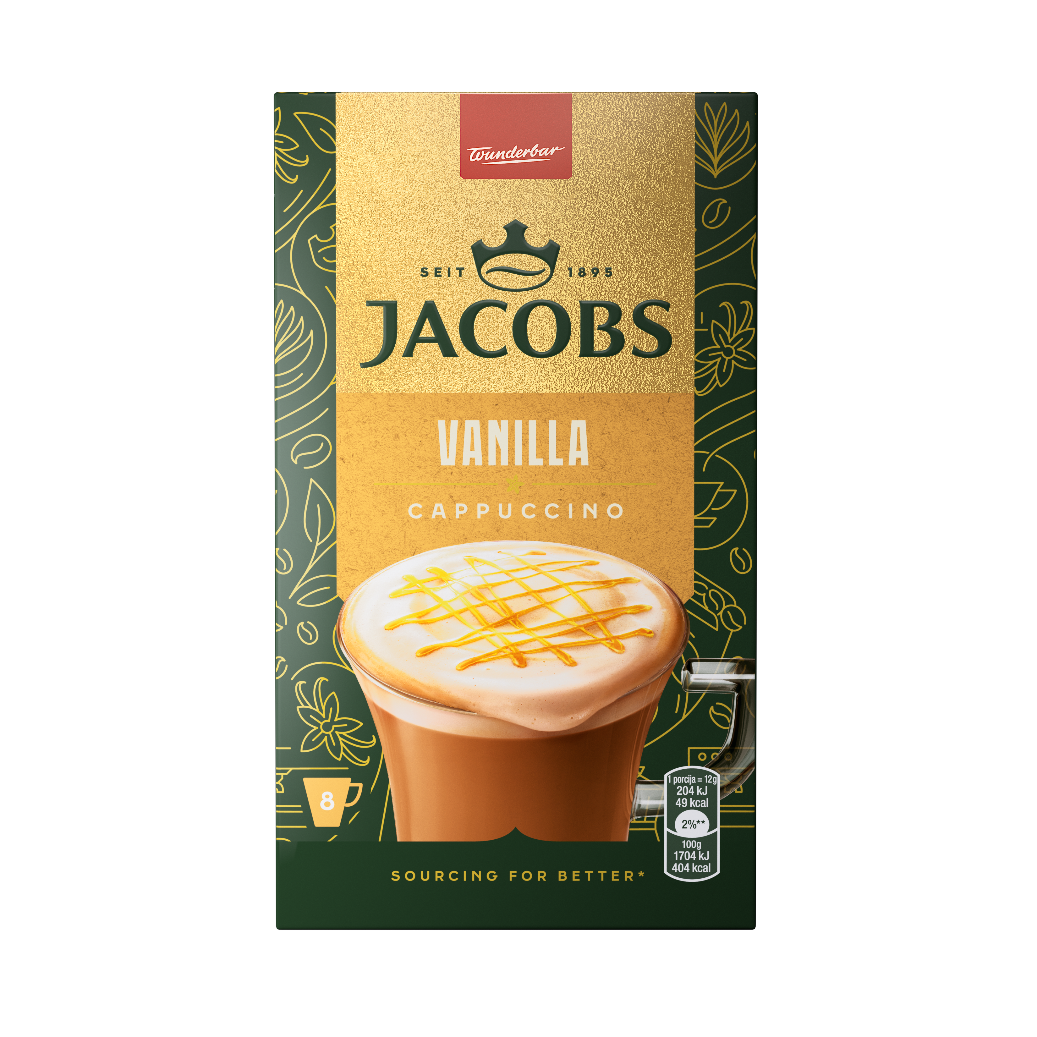 Jacobs Douwe Egberts Στιγμιαίος καφές Cappuccino Βανίλια Jacobs (8 τεμ)