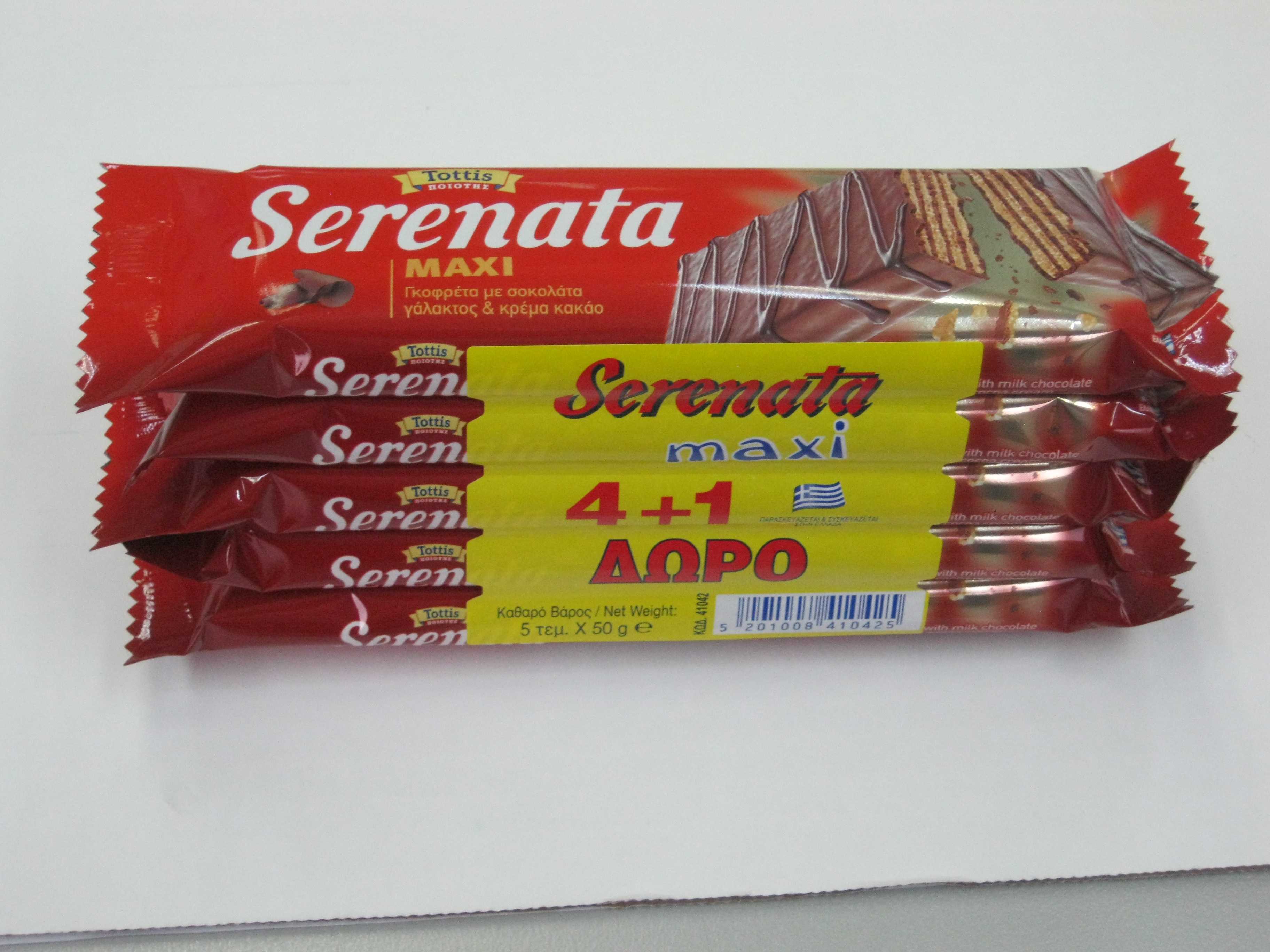 Γκοφρέτα με Σοκολάτα Γάλακτος Maxi Serenata 4+1 Δώρο (5×50 g)