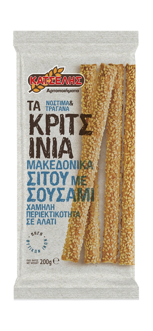 Μακεδονικά Κριτσίνια Σίτου με Σουσάμι και Λιγότερο Αλάτι Κατσέλης (200 g)