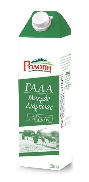 Γάλα αγελάδος μακράς διάρκειας UHT 1,5% λιπαρά Ροδόπη (1lt)