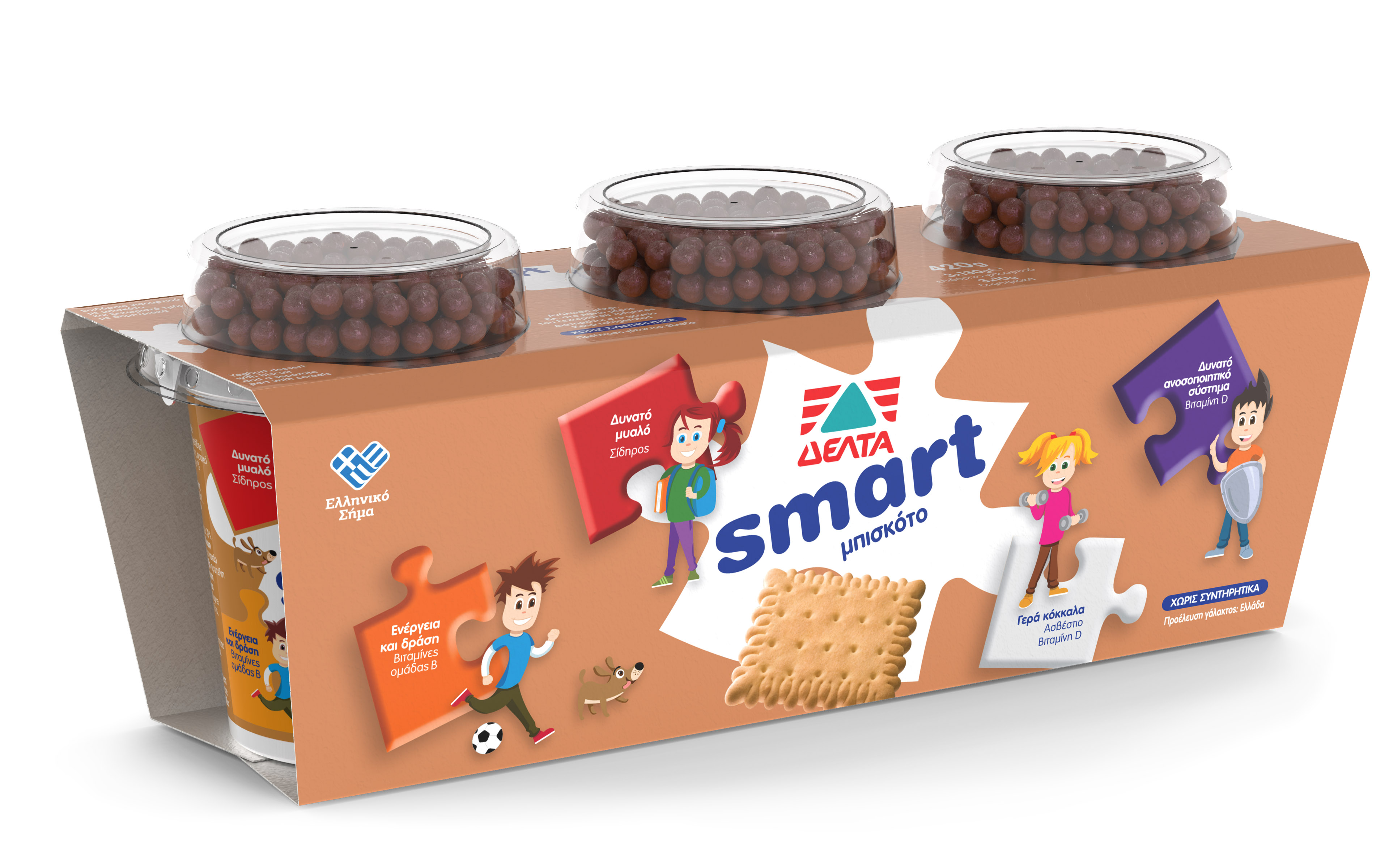 Δέλτα Επιδόρπιο Γιαουρτιού Smart Μπισκότο Δέλτα (3 x140g)