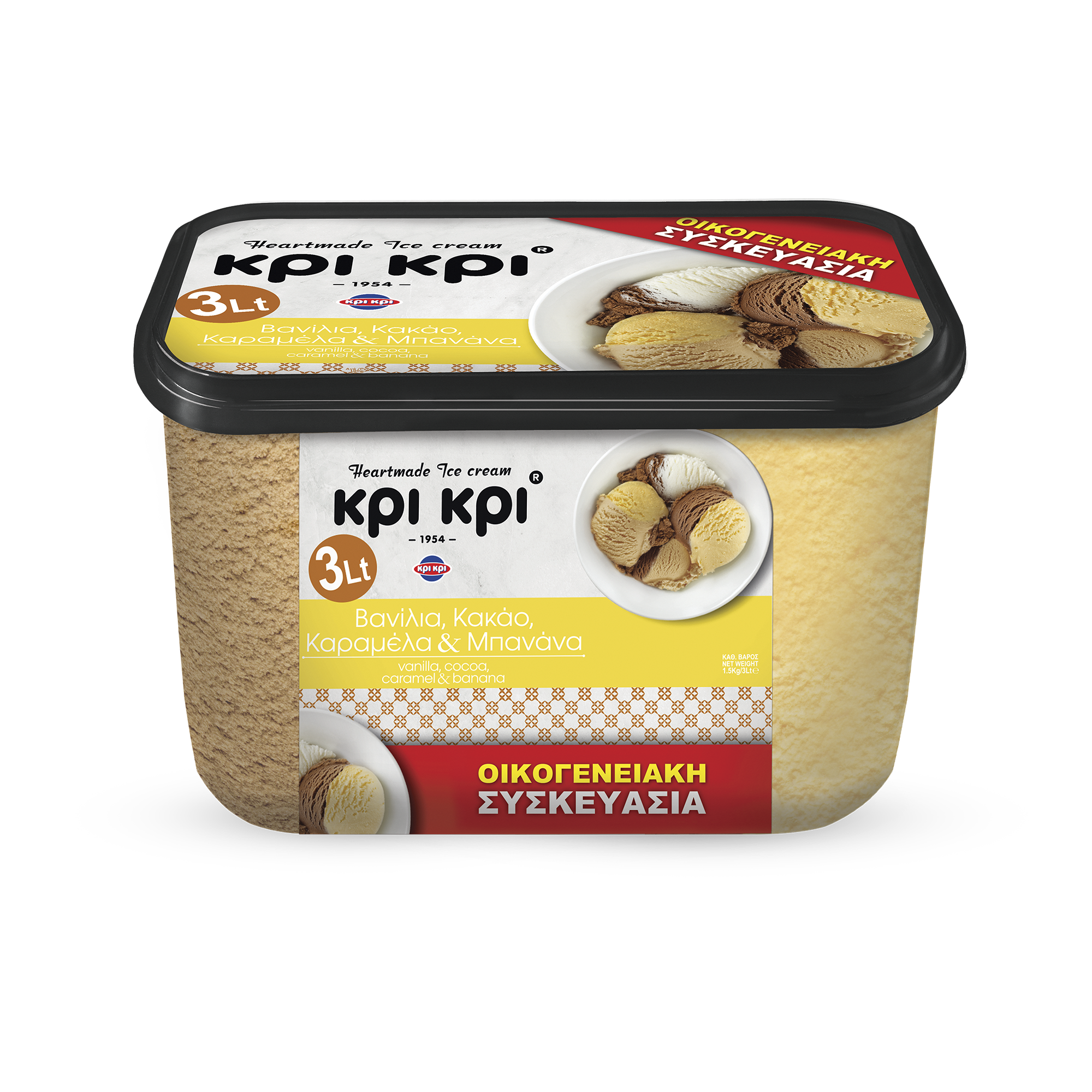 Κρι Κρι Παγωτό Βανίλια-Κακάο-Καραμέλα-Μπανάνα Heartmade Κρι Κρι 3L