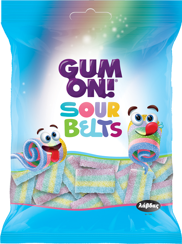 Λάβδας Ζελίνια Sour Belts Rainbow Gum On! (70g)