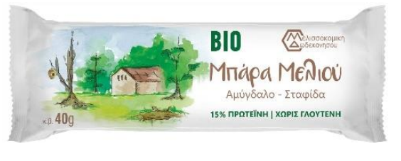 ΜΕΛΙΣΣΟΚΟΜΙΚΗΣ ΔΩΔΕΚΑΝΗΣΟΥ Μπάρα Μελιού Ξηρών Καρπών Βιολογική Μελισσοκομική Δωδεκανήσου (40g)