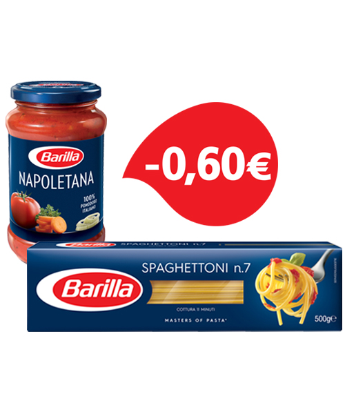 Σπαγγετόνι No7 Barilla (500 g) + Σάλτσα Ναπολιτάνα Barilla (400 g)-0,60€